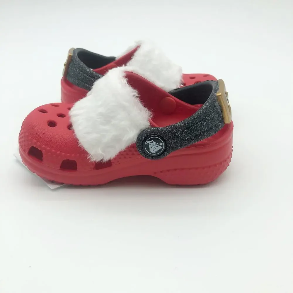 Crocs Santa Classic Clogs Baby/ Toddler C4 Festive Red White Black NWT